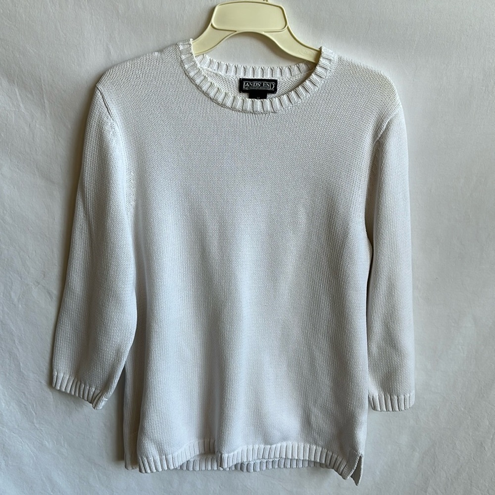 Lands’ End white 3/4-sleeve crew neck sweater, size M